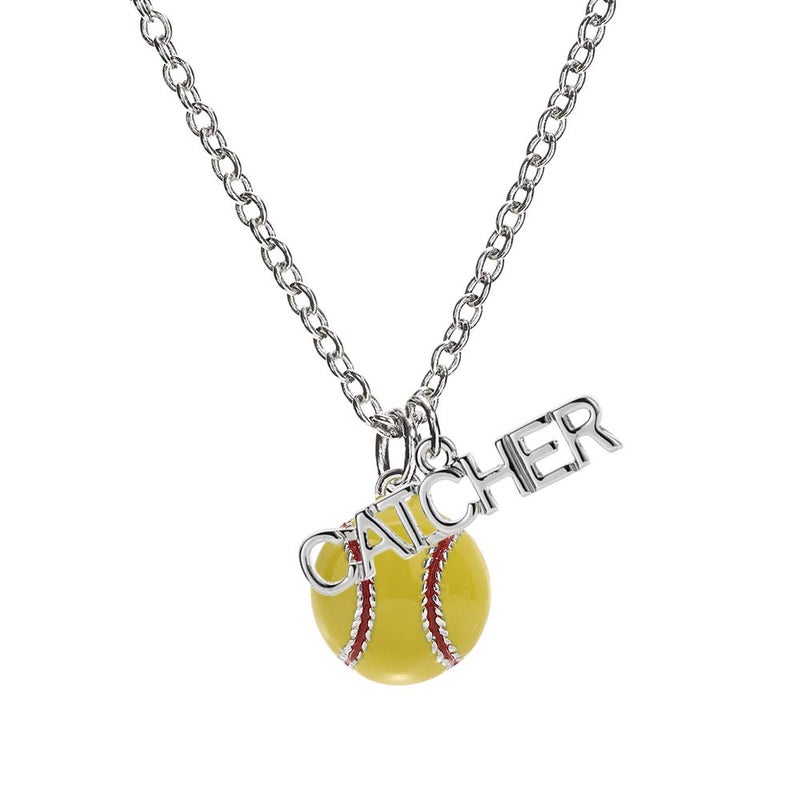 GIMMEDAT Softball Catcher Enamel Silver Necklace Women Sports Fan Jewelry Gift for Player - Image 1